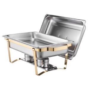 Chafing Dish Buffet Set, 8 Qt 4 Pack, Stainless Steel Chafer with 2 Full Size and 4 Half Size Pans, Rectangle Catering Warmer Server with Lid Water Pan Stand, for Weddings Parties Banquets, Gold
