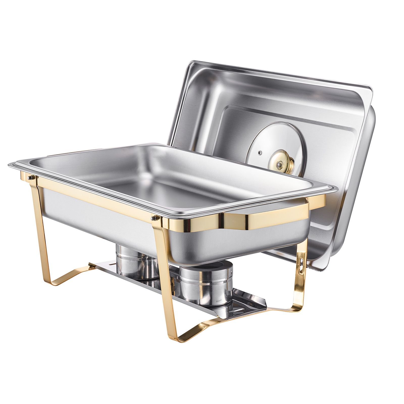 chafing dish buffet set 8 qt 4 pack stainless steel chafer with 4 full size pans rectangle catering warmer server with glass lid water pan folding stand fuel holder for wedding party banquet.jpg