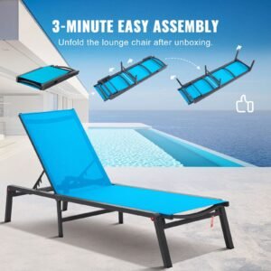 chaise lounge chair outdoor aluminum patio lounge chair with adjustable 5 position folding pool lounge chair recliner and full flat tanning chair for patio beach pool blue 3.jpg