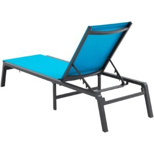 Chaise Lounge Chair Outdoor, Aluminum Patio Lounge Chair with Adjustable 5-Position, Folding Pool Lounge Chair Recliner and Full Flat Tanning Chair for Patio, Beach, Pool, Blue