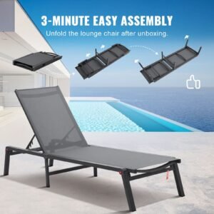 chaise lounge chair outdoor aluminum patio lounge chair with adjustable 5 position folding pool lounge chair recliner and full flat tanning chair for patio beach pool dark grey 1.jpg