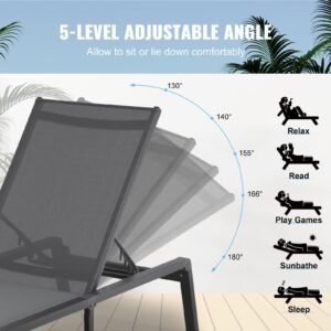 chaise lounge chair outdoor aluminum patio lounge chair with adjustable 5 position folding pool lounge chair recliner and full flat tanning chair for patio beach pool dark grey 3.jpg