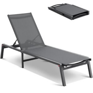 chaise lounge chair outdoor aluminum patio lounge chair with adjustable 5 position folding pool lounge chair recliner and full flat tanning chair for patio beach pool dark grey 4.jpg