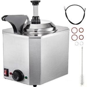 Cheese Dispenser with Pump, 2.6 Qt Capacity Cheese Warmer, Stainless Steel Hot Fudge Warmer with Pump 650W Cheese Dispenser, 30-110Celsius Temp Adjustable, for Hot Fudge Cheese Caramel
