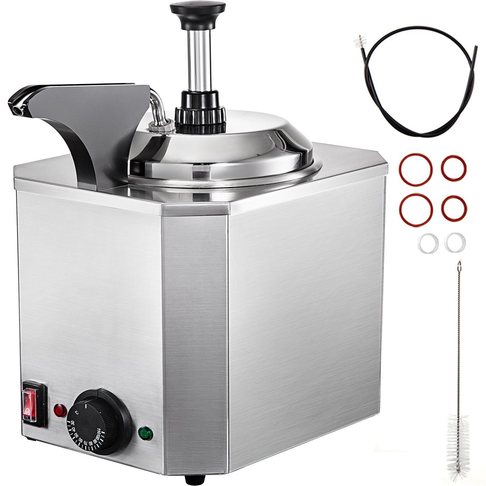 cheese dispenser with pump, 2.6 qt capacity cheese warmer, stainless steel hot fudge warmer with pump 650w cheese dispenser, 30 110celsius temp adjustable, for hot fudge cheese caramel