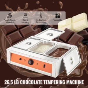 Chocolate Tempering Machine, 26.5 Lbs 3 Tanks Chocolate Melting Pot TEMP Control 86-185 F, 1500W Stainless Steel Electric Commercial Food Warmer For Chocolate/Milk/Cream Melting and Heating
