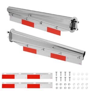 Chrome Straight Spring Loaded Mud Flap Hangers, 2-1/2" Bolt Spacing Mudflap Hangers for Semi Trucks, 1 Pair Heavy Duty Semi Truck Mud Flap Hanger Set with Aluminum Reflective Plates, Silver