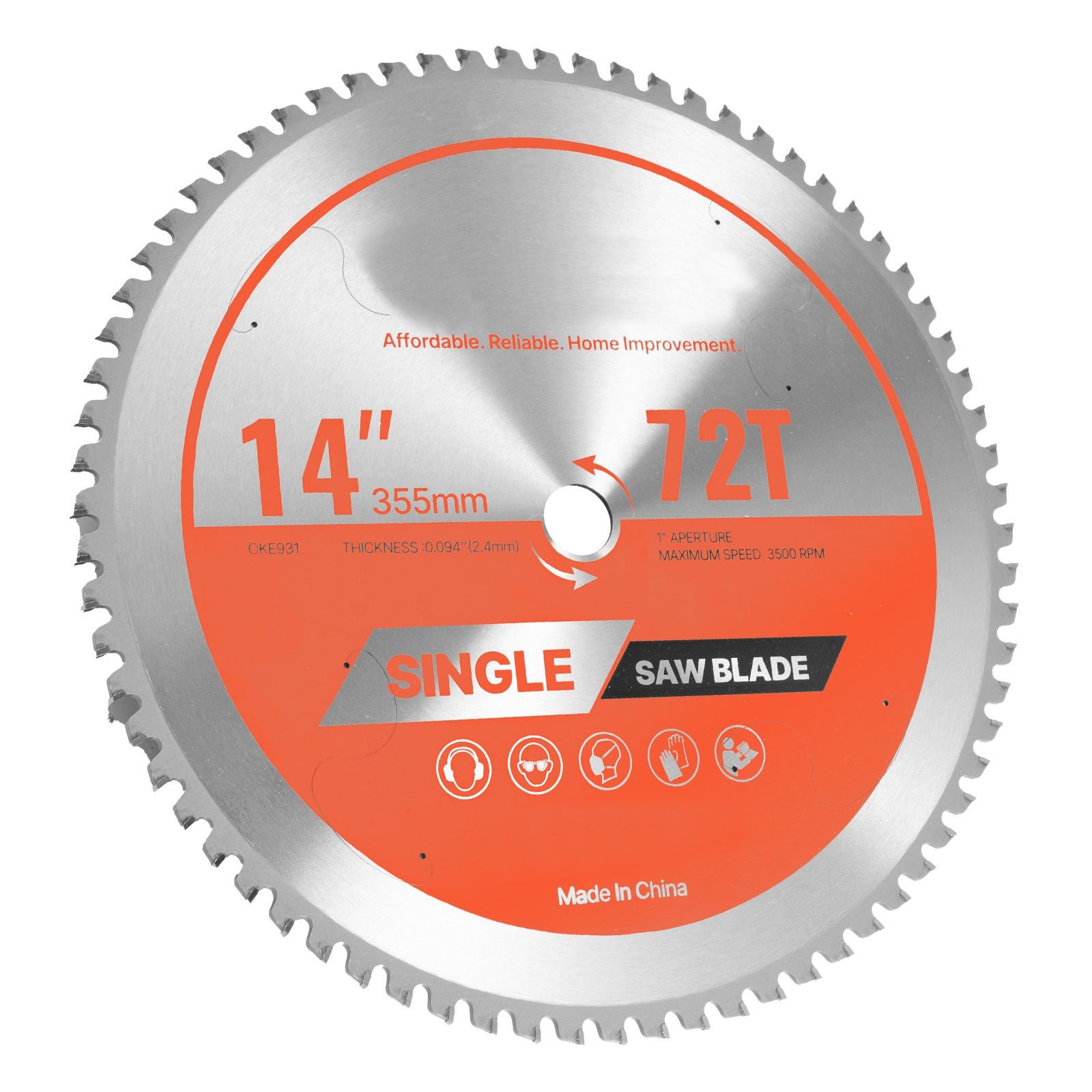 circular saw blade, 14 inch diameter, 72 sharp alloy teeth, 1 inch arbor, fine finish, metal cutting blade for circular saw, with noise reducing heat vents, for cutting steel and aluminum