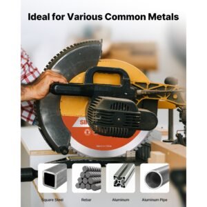 circular saw blade, 14 inch diameter, 72 sharp alloy teeth, 1 inch arbor, fine finish, metal cutting blade for circular saw, with noise reducing heat vents, for cutting steel and aluminum