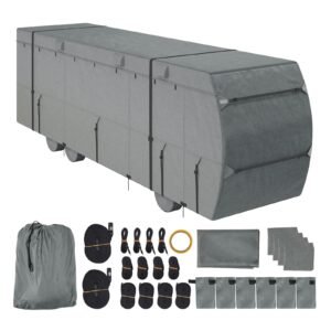 Class C RV Cover, 29-32 ft Motorhome Cover, Oxford Fabric Motorhome RV Cover, Waterproof, Windproof and Rip-Stop, Camper Cover with Storage Bag, Repair Patches, Straps and Tire Covers