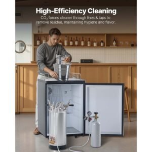 cleaning keg, 5 gallon/19l keg line cleaning kit with 4 d coupler connections & rubber base, beer lines cleaner used for beer line cleaning, 304 stainless steel kegerator beers lines cleaner kit