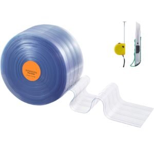 Clear PVC Strip Curtain, 50 ft Length x 8 in Width, Ribbed Plastic Door Strip Bulk Roll, Walk in Freezer Cooler Curtain Strips for Doorways of Supermarket, Garage, Warehouse, Pet Animal House