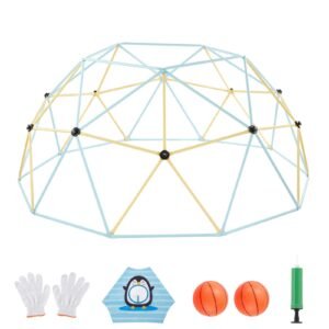 Climbing Dome, 10FT Geometric Dome Climber, 1000LBS Loading Jungle Gym Playground with 2 Basketballs & Octopus Net, Easy-Assembly Outdoor Backyard Climbing Equipment for Kids 3 to 10 Years Old