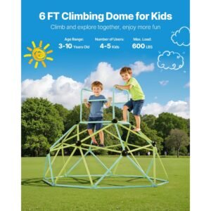 climbing dome, 6ft geometric dome climber for kids, 600lbs loading indoor/outdoor jungle gym playground, easy assembly backyard climbing play equipment for boys girls 3 to 10 years old