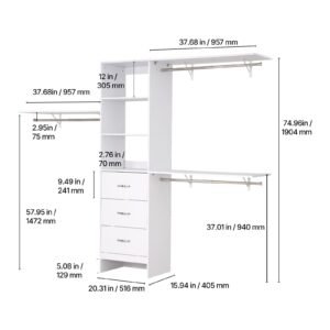 closet system with 3 drawers adjustable height wooden closet organizers modern walk in wardrobe organization with 3 retractable clothes hanger rods freestanding garment rack storage white 1.jpg