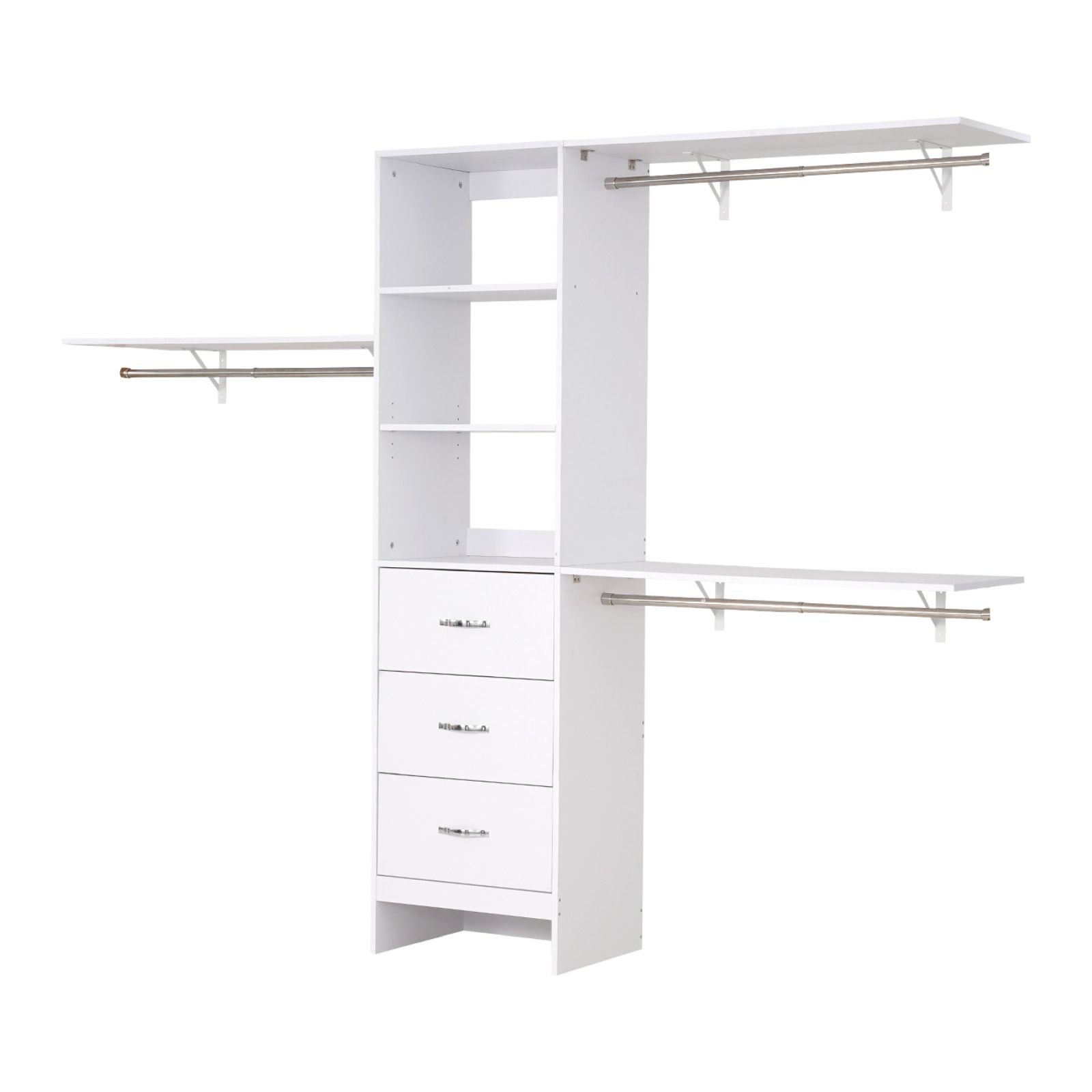 closet system with 3 drawers adjustable height wooden closet organizers modern walk in wardrobe organization with 3 retractable clothes hanger rods freestanding garment rack storage white.jpg