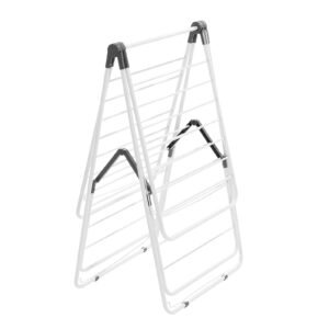 Clothes Drying Rack, 2-Tier Foldable Laundry Dryer Rack with Sock Clips & 31 Dry Rods, Metal Height Adjustable Drying Racks for Outdoor & Indoor, Free-Standing & Space-Saving Hanger, White