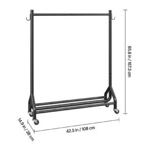 clothes rack rolling clothing garment rack with hanging rod and side hooks 198 lbs load capacity heavy duty carbon steel clothing racks with wheels ideal for bedroom laundry living room 3.jpg
