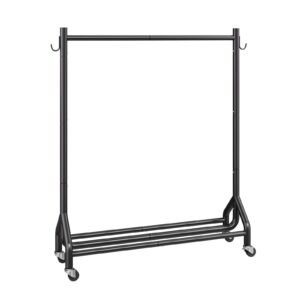 clothes rack rolling clothing garment rack with hanging rod and side hooks 198 lbs load capacity heavy duty carbon steel clothing racks with wheels ideal for bedroom laundry living room 4.jpg