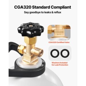 co2 tank, 20 lbs new aluminum alloy cylinder, co2 air tank with light spray coating, cga320 valve, handle & purple copper siphon, dot approved cylinder for draft beer dispensing and soda maker