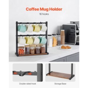 coffee mug holder for countertop 16 hooks coffee cup holder with storage base 2 tier mugs tree rack carbon steel wood mug display stand for coffee bar home storage and display matte black 1.jpg