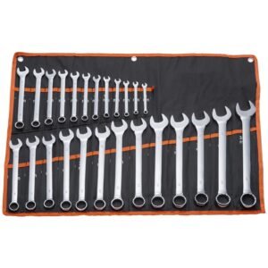 combination wrench set, 25 piece open end wrench set with roll up pouch, carbon steel wrench set metric 6 mm to 32 mm, ideal for general household, garage, workshop, auto repairs, emergency