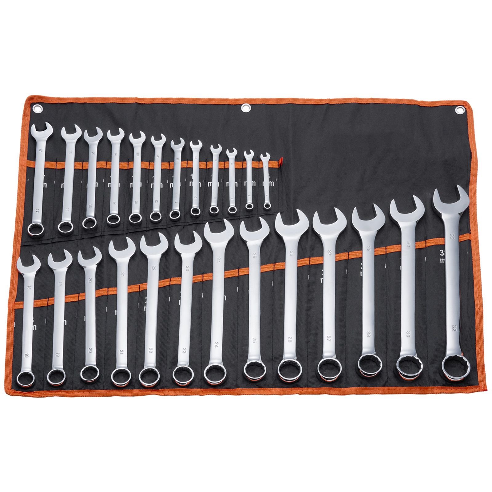 combination wrench set, 25 piece open end wrench set with roll up pouch, carbon steel wrench set metric 6 mm to 32 mm, ideal for general household, garage, workshop, auto repairs, emergency