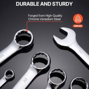 combination wrench set, 25 piece open end wrench set with roll up pouch, carbon steel wrench set metric 6 mm to 32 mm, ideal for general household, garage, workshop, auto repairs, emergency