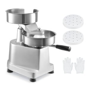 Commercial Burger Patty Maker, 150mm/6inch Hamburger Beef Patty Maker, Heavy Duty Food-Grade Stainless Steel Bowl Burger Press Machine, Kitchen Meat Forming Processor with 1000 Pcs Patty Papers