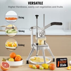 Commercial Chopper with 4 Replacement Blades Commercial Vegetable Chopper Stainless Steel French Fry Cutter Potato Dicer & Slicer Commercial Vegetable Fruit Chopper for Restaurants & Home Kitche