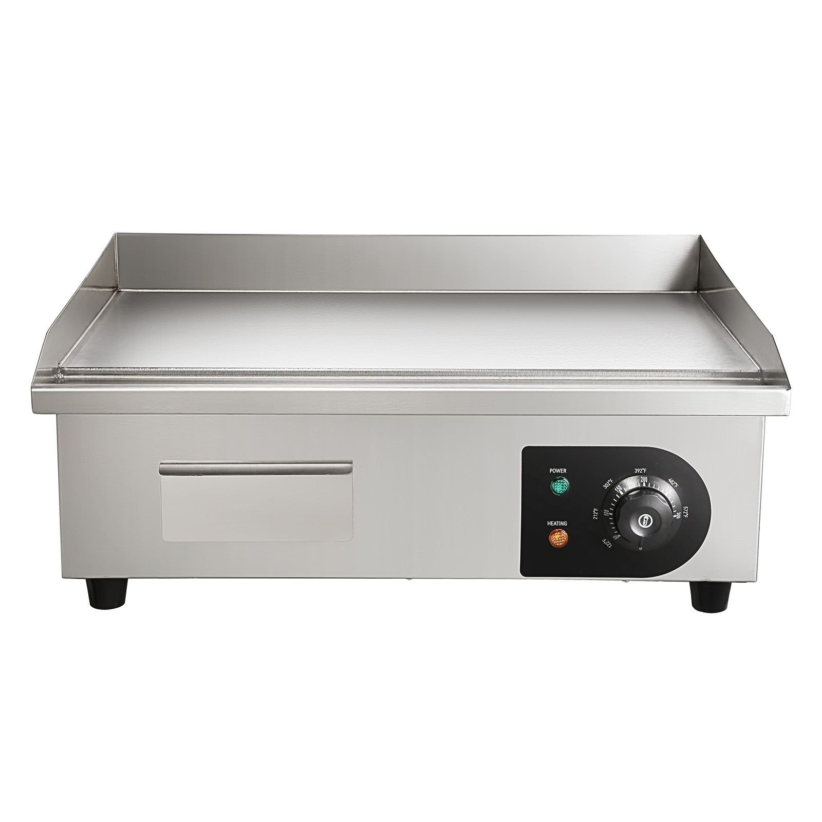commercial electric griddle, 21 x 11.8 inch, 1750w, 122 570 fahrenheit adjustable temp control, stainless steel countertop flat top grill with 2 spatulas, 2 brushes and 4 foot pads