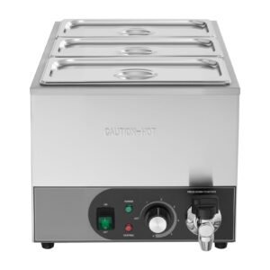 Commercial Food Warmer, 1200W Electric Stainless Steel Steam Food Warmer, Fast Heating Countertop Buffet Bain Marie with Detachable Power Cord, for Catering, Restaurants, Parties & Buffets