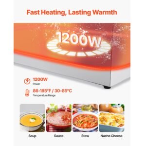 commercial food warmer 1200w electric stainless steel steam food warmer fast heating countertop buffet bain marie with two 12 size food pans for catering restaurants parties buffets 1.jpg