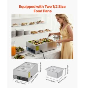 commercial food warmer 1200w electric stainless steel steam food warmer fast heating countertop buffet bain marie with two 12 size food pans for catering restaurants parties buffets 2.jpg