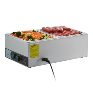 Commercial Food Warmer, 1200W Electric Stainless Steel Steam Food Warmer, Fast Heating Countertop Buffet Bain Marie with Two 1/2 Size Food Pans, for Catering, Restaurants, Parties & Buffets