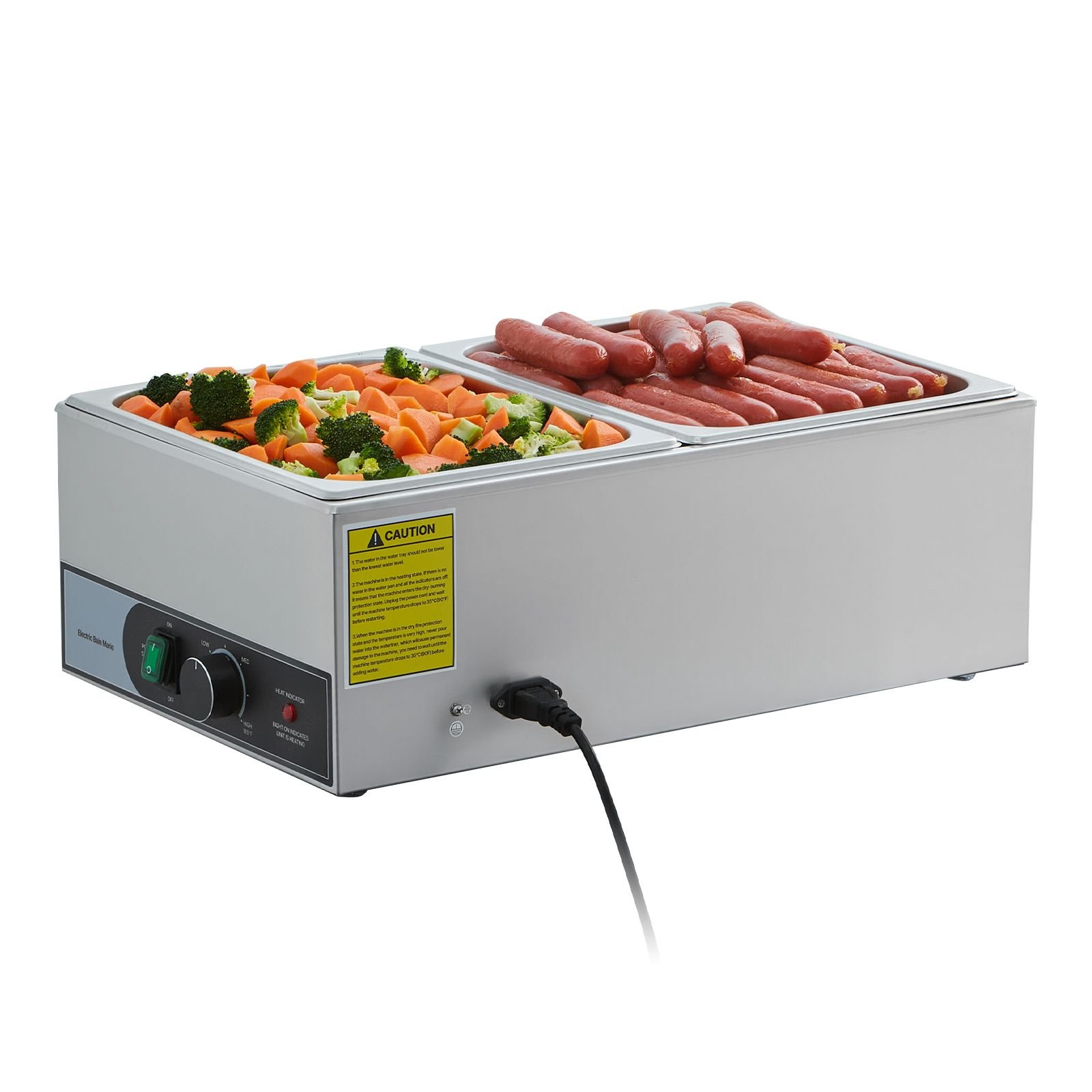 commercial food warmer 1200w electric stainless steel steam food warmer fast heating countertop buffet bain marie with two 12 size food pans for catering restaurants parties buffets.jpg