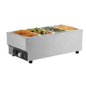 Commercial Food Warmer, 1500W Electric Stainless Steel Steam Food Warmer, Fast Heating Countertop Buffet Bain Marie with Four 1/3 Size Food Pans, for Catering, Restaurants, Parties & Buffets