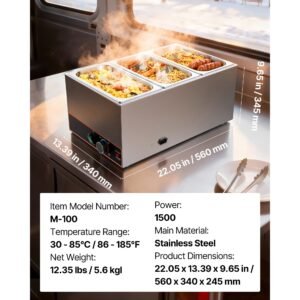 commercial food warmer 1500w electric stainless steel steam food warmer fast heating countertop buffet bain marie with power cord divider strip for catering restaurants parties buffets 1.jpg