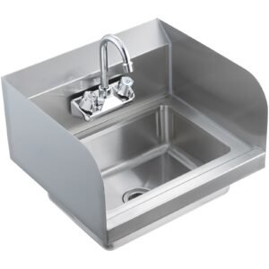 Commercial Hand Sink with Faucet and Side Splash, Stainless Steel Sink for Washing, Small Hand Washing Sink, Wall Mount Hand Basin for Restaurant, Kitchen, Bar, Garage and Home, 17x12.8 inch