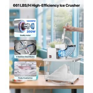 commercial ice crusher 661lbsh 350w electric snow cone machine with 4 blades 2000rpm stainless steel shaved ice machine with 11 gal crushed ice box for family restaurants bars silver 1.jpg