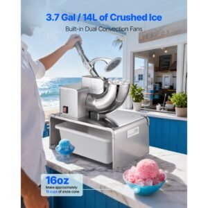 commercial ice shaver machine, 661 lbs/h electric ice crusher with replaceable container, 350w premium motor, 4 blades, shaved snow cone machine ice maker for dessert shop bar party, silver
