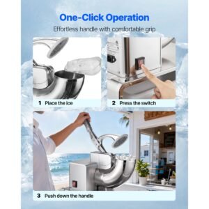 commercial ice shaver machine, 661 lbs/h electric ice crusher with replaceable container, 350w premium motor, 4 blades, shaved snow cone machine ice maker for dessert shop bar party, silver