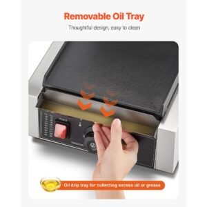 commercial panini grill, 1800w electric sandwich panini maker, stainless steel sandwichs press grill with handle and temp control, 8.8x9 in flat enamel plate, for hamburger steak bacon