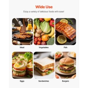 commercial panini grill, 1800w electric sandwich panini maker, stainless steel sandwichs press grill with handle and temp control, 8.8x9 in flat enamel plate, for hamburger steak bacon