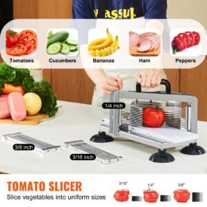 commercial tomato slicer 1438316 tomato cutter slicer stainless steel heavy duty tomato slicer machine manual tomato slicer with non slip feet cutting tomatoes cucumbers bananas 1.jpg