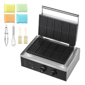 Commercial Waffle Maker, 10PCS Rectangle Waffle Baker Machine, 1550W Non-Stick Stainless Steel Belgian Waffle Iron with Temp and Time Control, Handle, for Restaurant Bakery Snack Bar Family