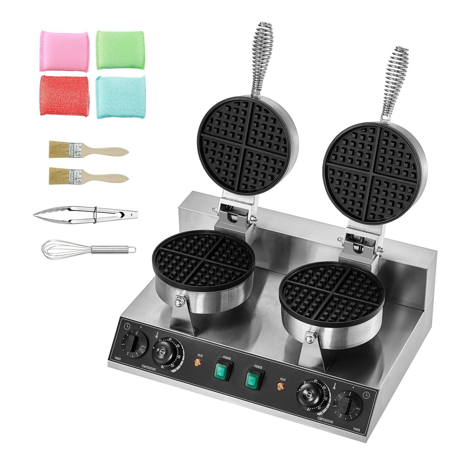 commercial waffle maker dual head round waffle baker machine 2460w non stick stainless steel belgian waffle iron with temp and time control handle for restaurant bakery snack bar family.jpg