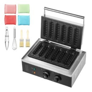 Commercial Waffle Stick Maker, 6PCS 1500W Waffle Baker Machine, Non-Stick Stainless Steel Corn Hot Dog Waffle Iron with Temp and Time Control, Handle, for Restaurant Bakery Snack Bar Family