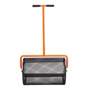 Compost Spreader, 24.4-25.6" Height Adjustable Handle, 24" Wide, Lawn and Garden Peat Moss Roller with Side Latches, Powder Coated Steel Mesh Basket for Spreading Manure, Topsoil, Black