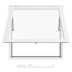 Concession Window 36x36 in, Aluminum Alloy Frame Service Window for Food Truck, Up to 85 Degrees Stand Serving Window with Awning Door and Drag Hook, Rainwater Resistant for Concession Trailers
